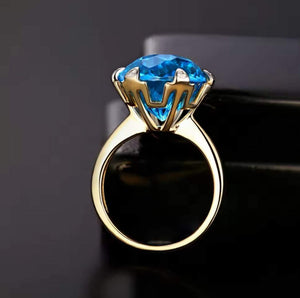 R and C Signature Piece ring with 9.68ct natural blue topaz and diamond accents in 14K white and yellow gold setting