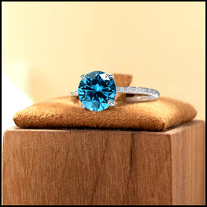 Blue Zirconia Solid Silver Ring