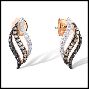 Gabriella Collection earrings with brown, black, and white diamonds in 14k rose gold