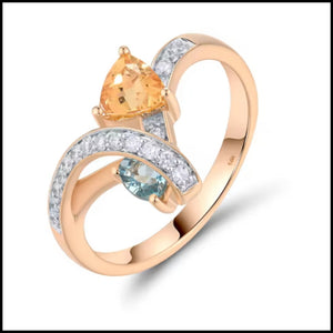 Citrine, Topaz & Diamond Rose Gold Ring