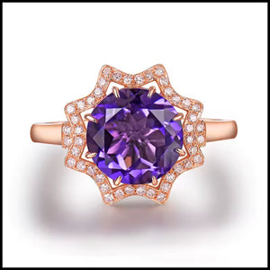 Cara Amethyst Diamond rose gold ring with 2.755CT purple amethyst and diamond halo