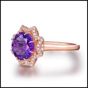 Cara Amethyst diamond ring in 18k rose gold with purple amethyst and round diamonds