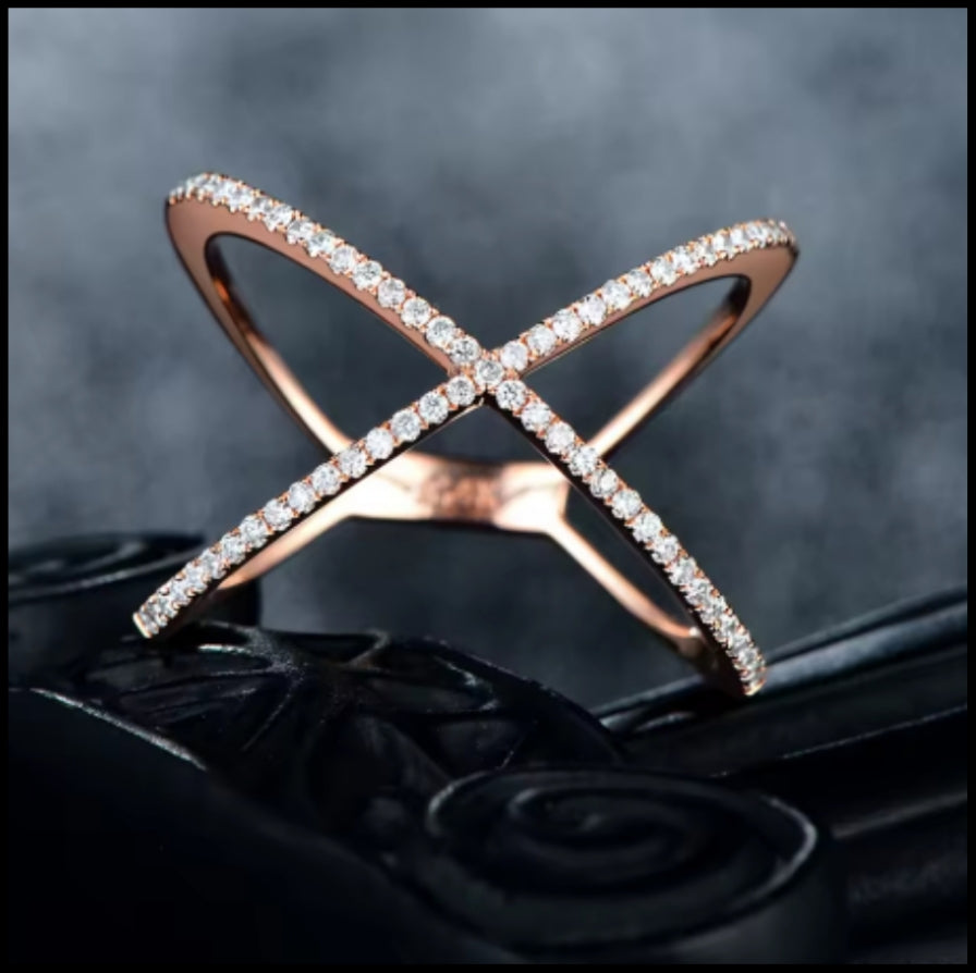 Diamond Cross Design Rose Gold Ring