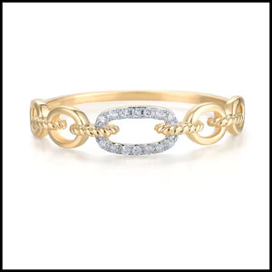 14k yellow gold diamond link chain band ring with 14 natural diamonds totaling 0.04ct