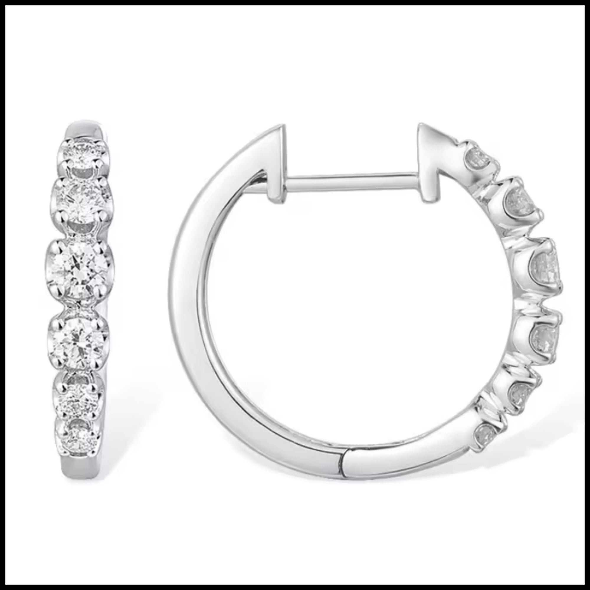 White gold hoop earrings with diamonds on a white background