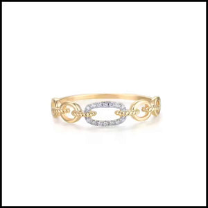 14k yellow gold diamond link chain band ring with 14 natural diamonds and delicate design