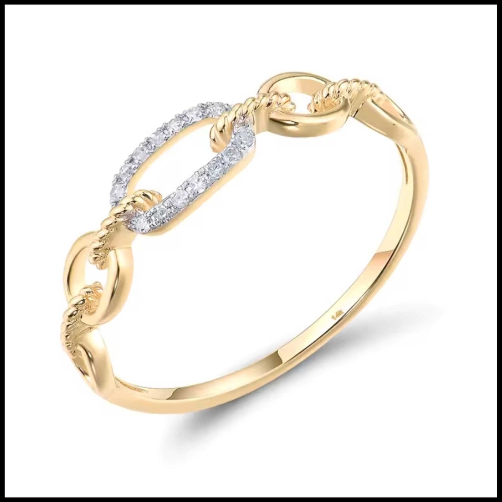 14k yellow gold diamond link chain band ring with 14 natural diamonds totaling 0.04ct
