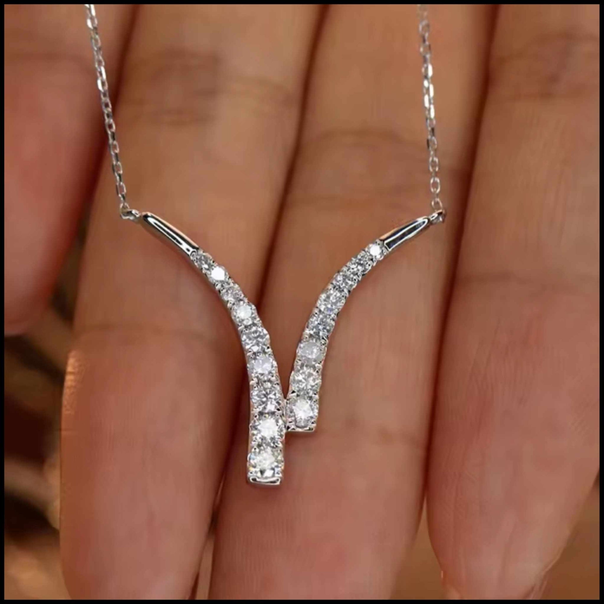 18k white gold diamond necklace with sparkling 0.65 carat natural diamonds on delicate chain