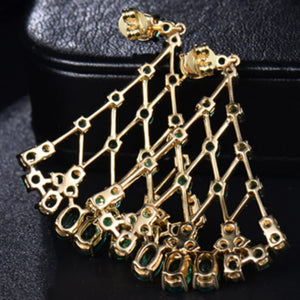 Long drop natural elegance emerald & Diamond Luxury jewellery earrings 