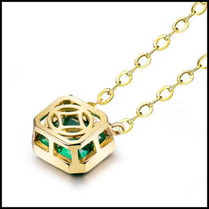 Emerald 18K yellow gold necklace with 1.6 carat emerald cut emerald pendant and delicate chain