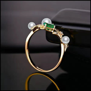 MARTHA - Emerald,Pearl & Diamond Gold Ring