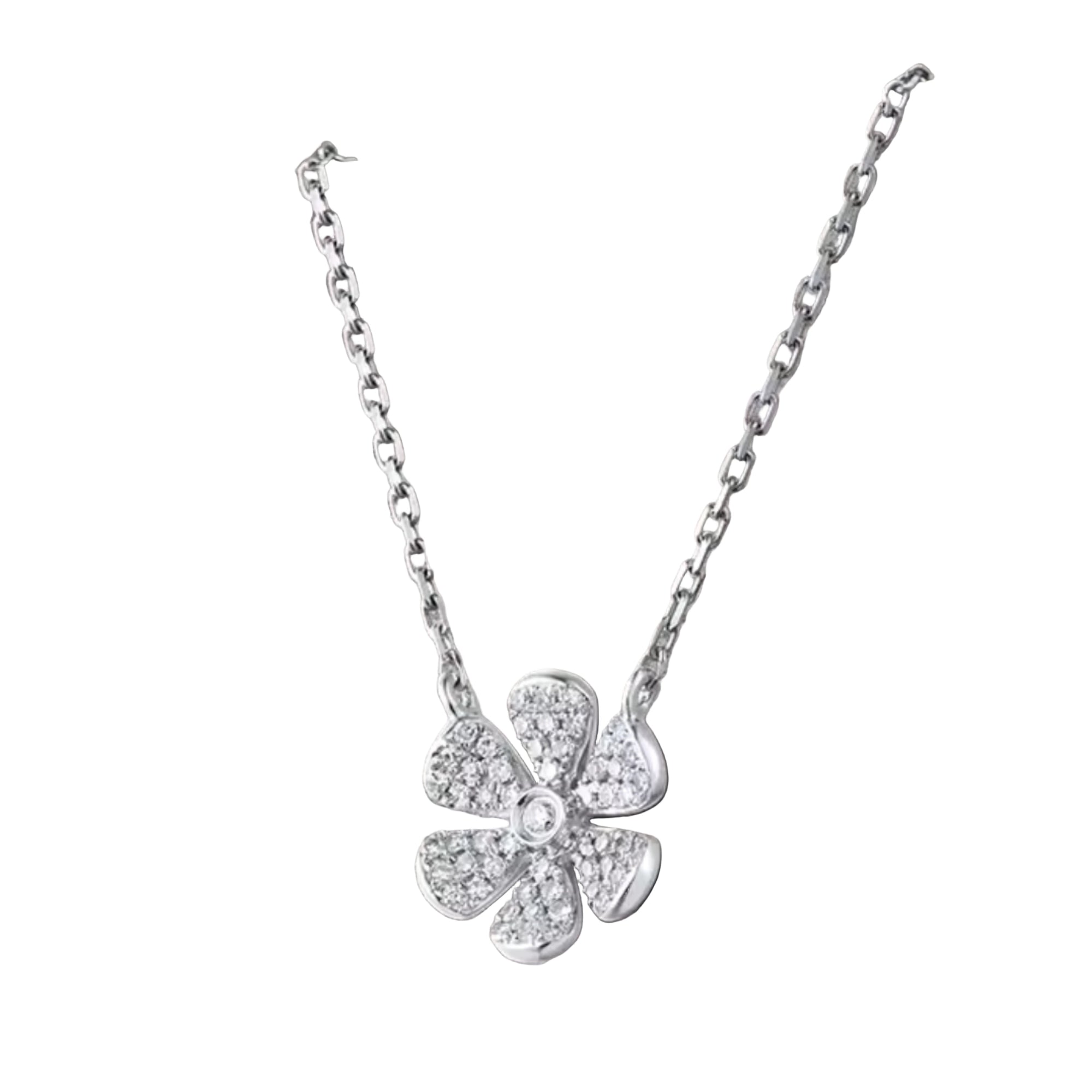 14k white gold flower diamond necklace with 55 natural diamonds totaling 0.13 carats