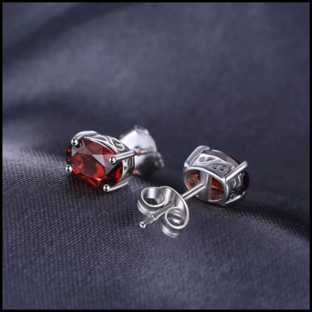 Garnet Silver Stud Earrings