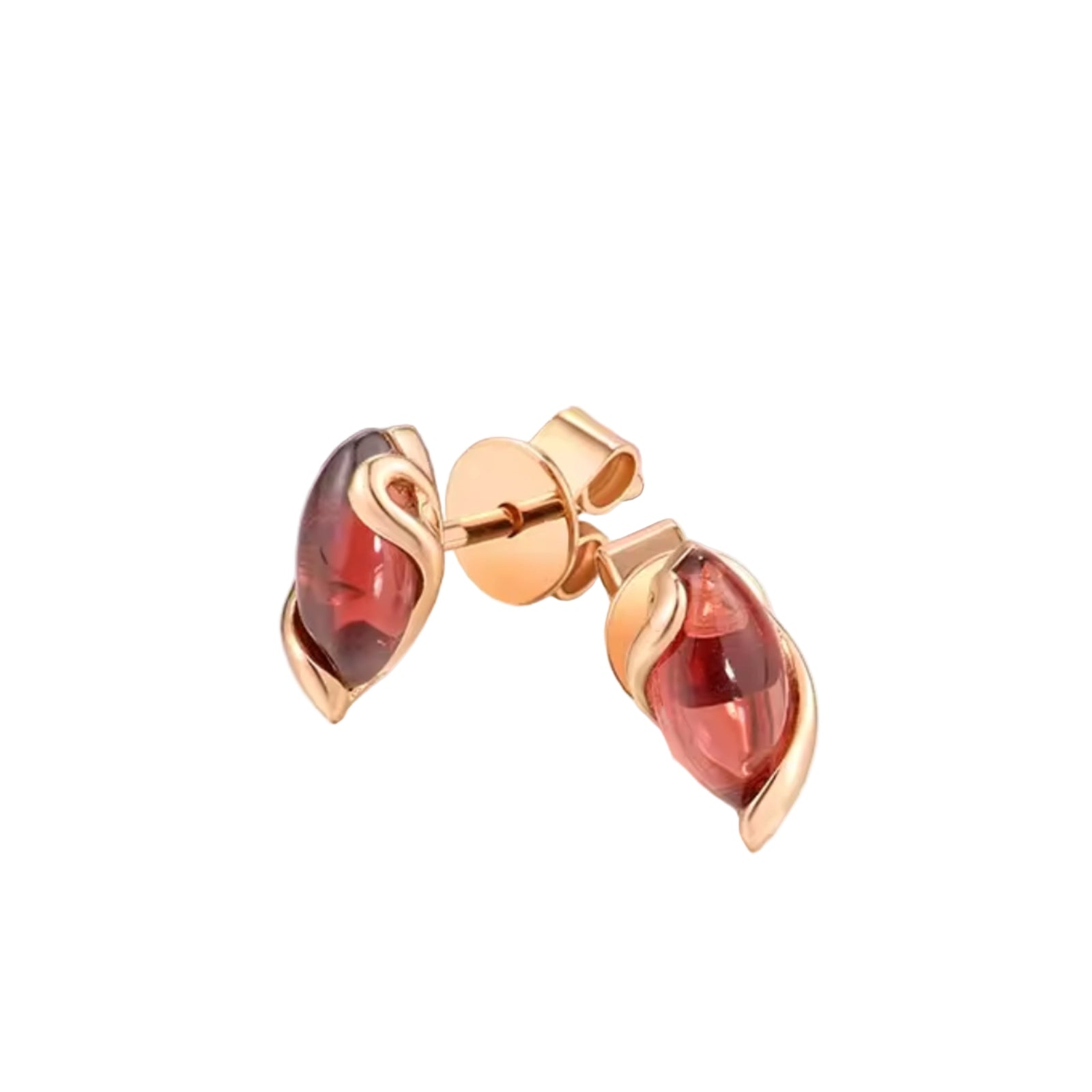 Natural garnet marquise stud earrings in 14k rose gold