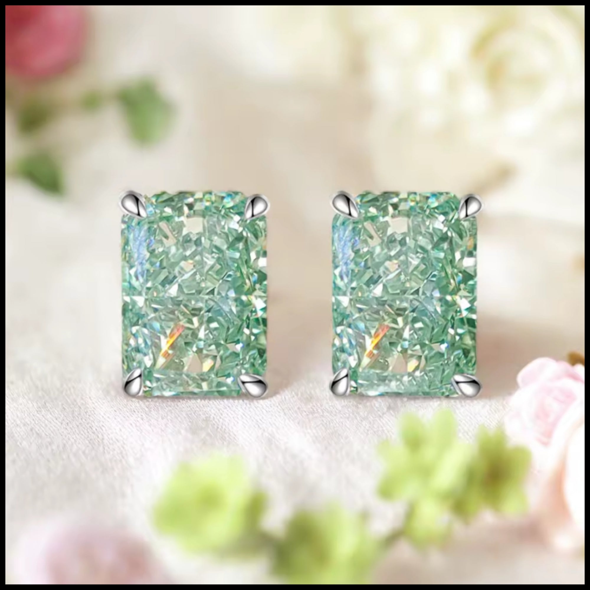 Green Ice Cut Stud Earrings