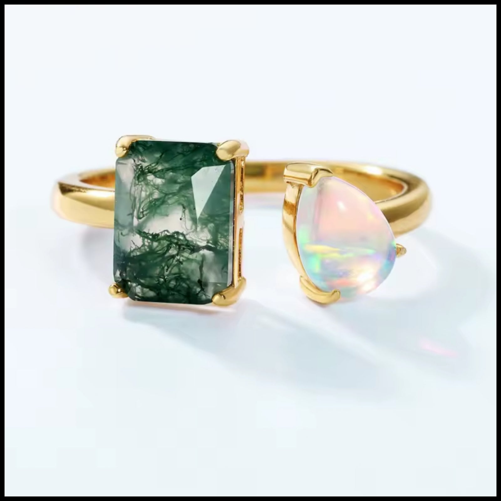 Moss Opal Gold Ring
