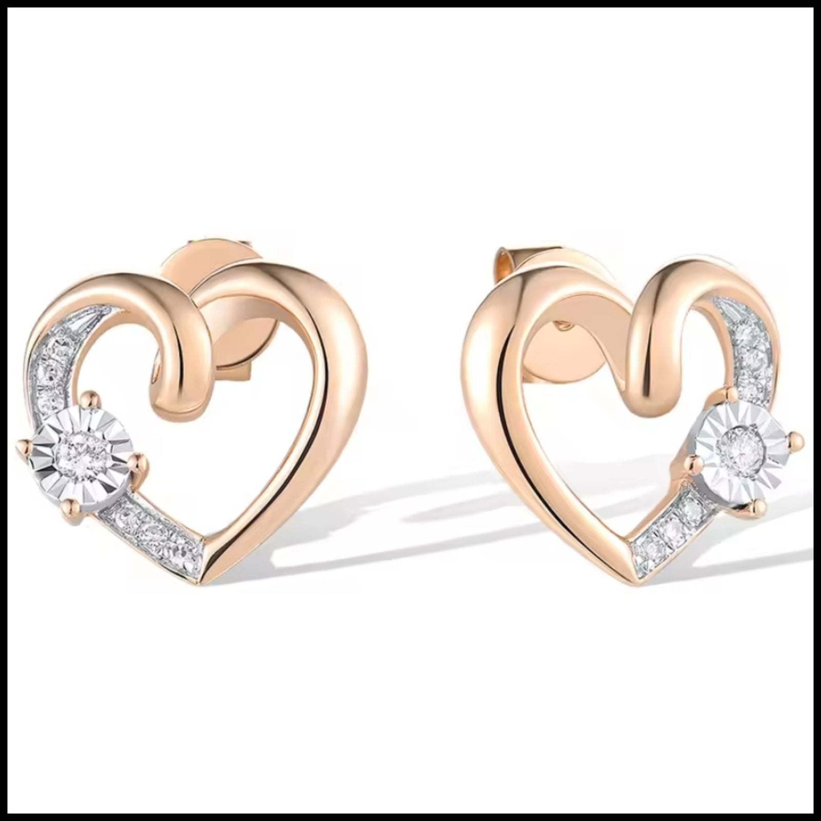 14k two-tone gold Diamond Heart Earrings with natural diamonds and delicate sparkle
