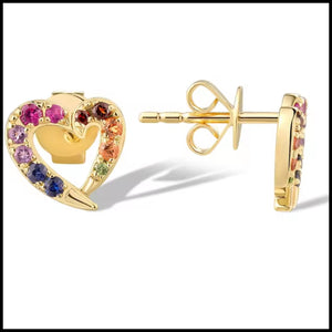 Yellow gold heart design multi gem Earrings