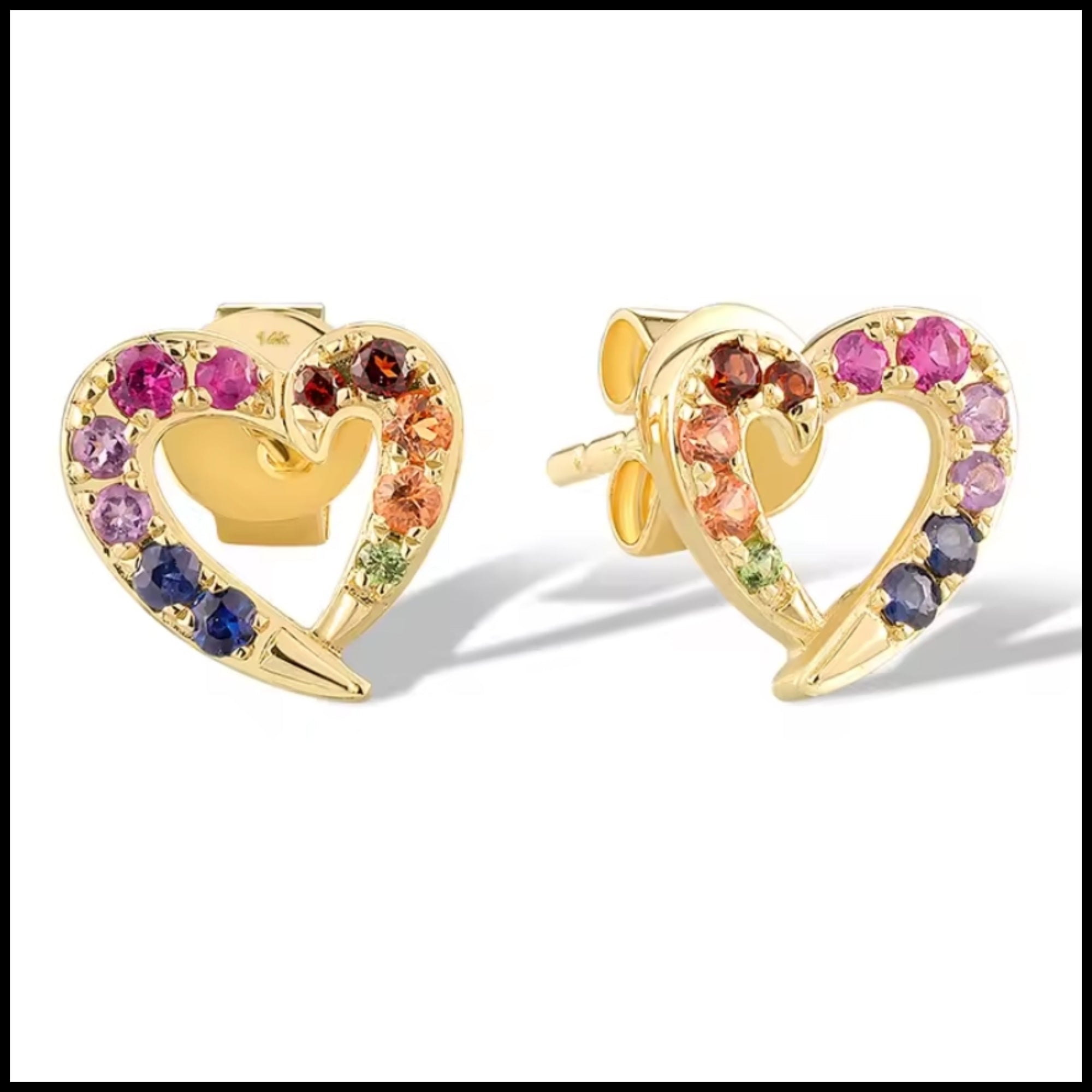 Yellow Gold Heart Multi - Gem Earrings