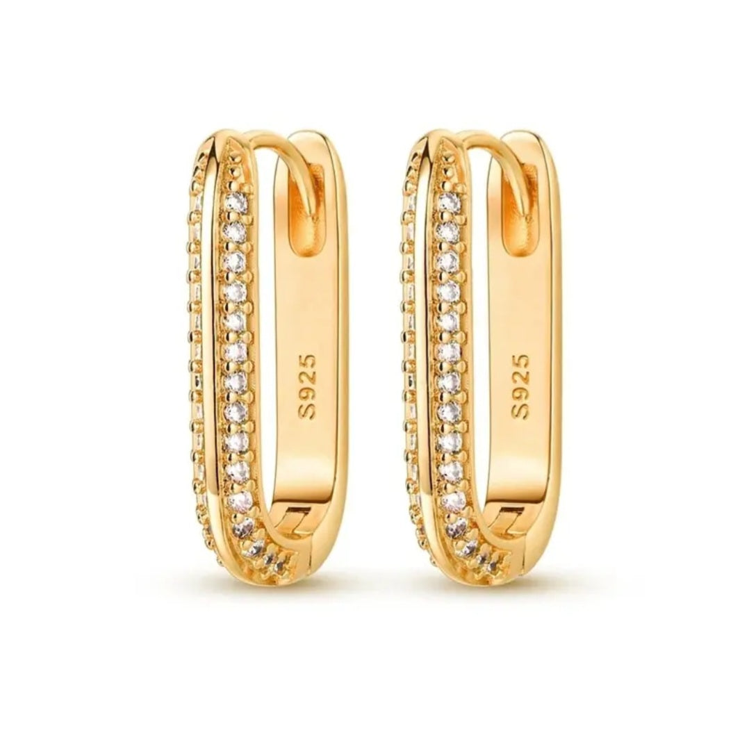 JENNIFER Hoop Earrings gold-plated sterling silver with CZ zircon stones elegant jewellery pair