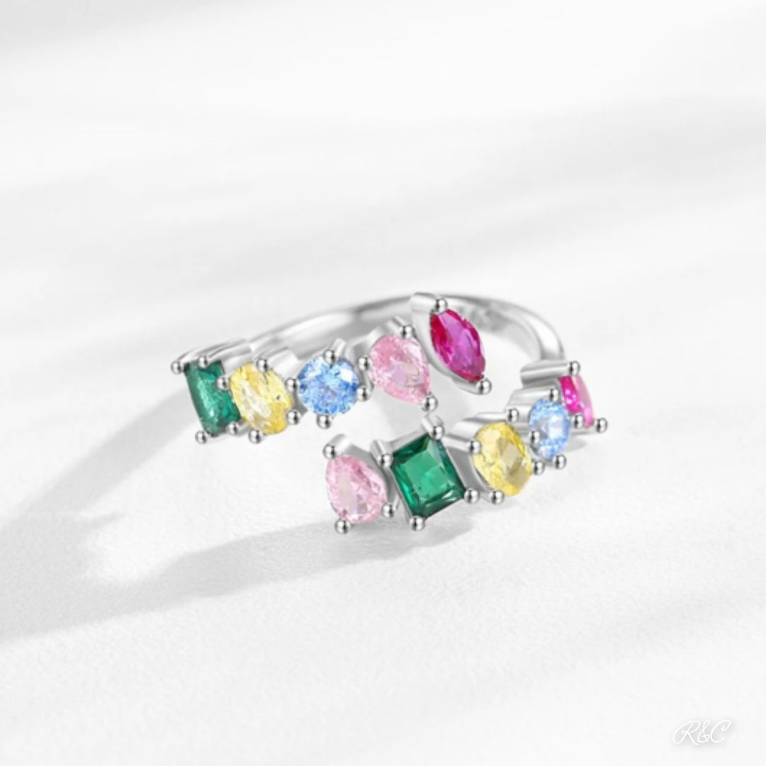 ZOEY - Multi- Coloured Solid Silver Adjustable Ring