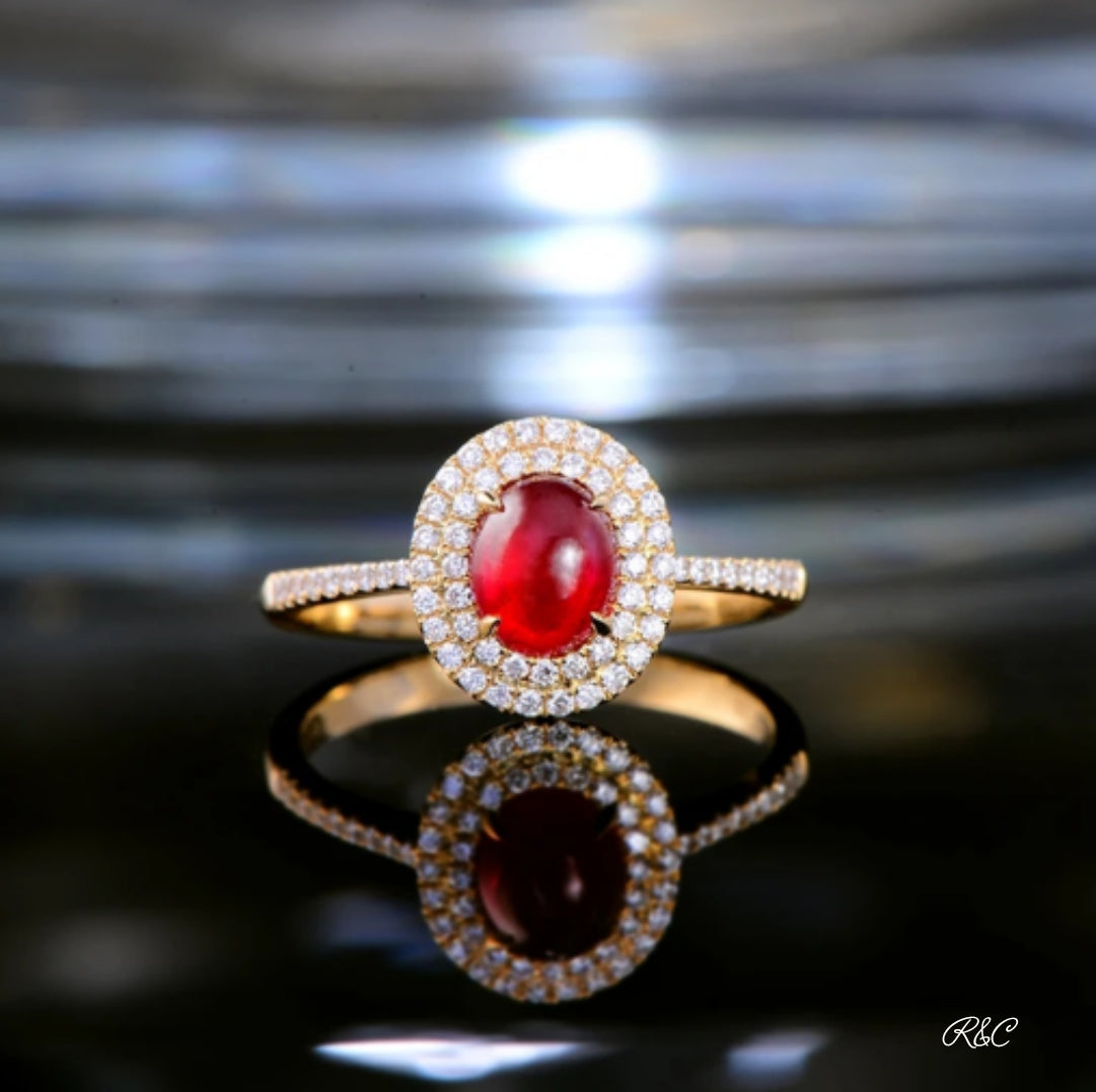 Ruby Halo Diamond 18K Yellow Gold Ring