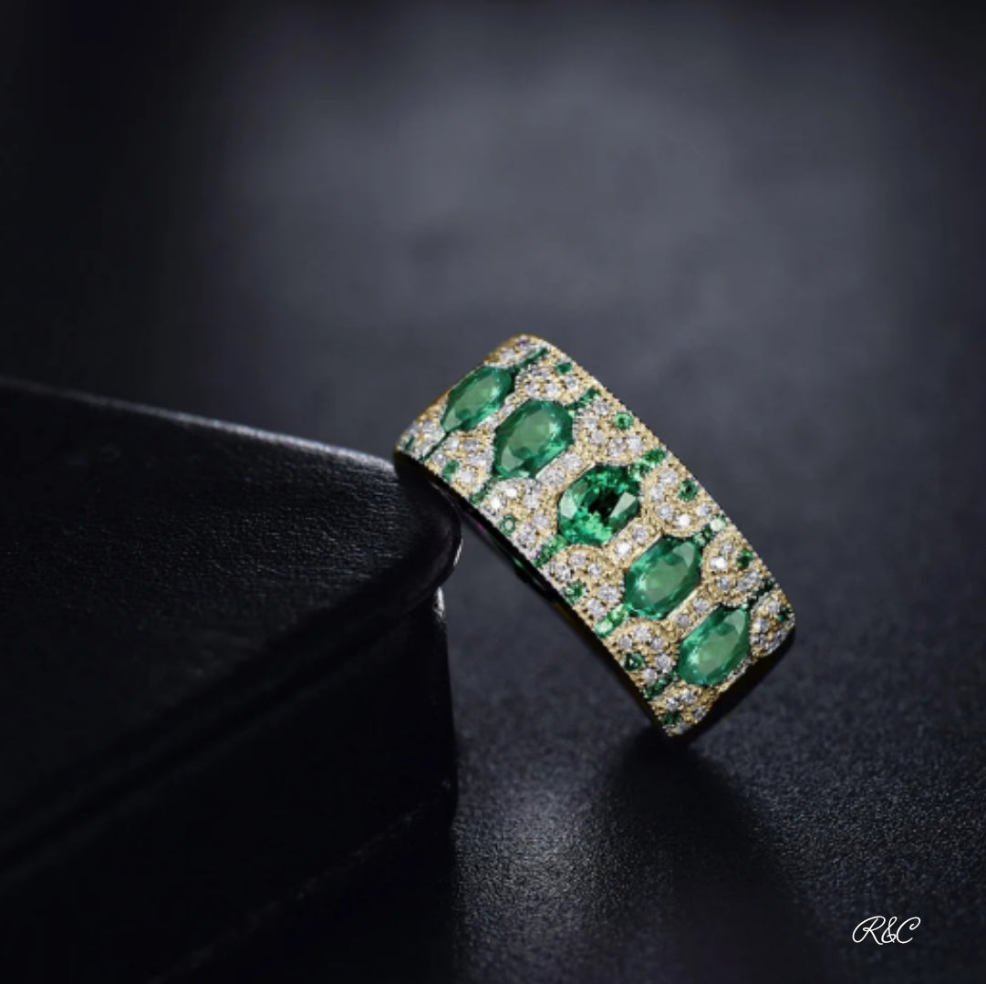 MONICA -Emerald & Diamond 18K Yellow Gold Ring