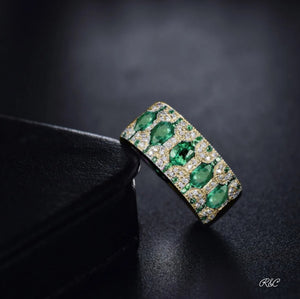 MONICA -Emerald & Diamond 18K Yellow Gold Ring