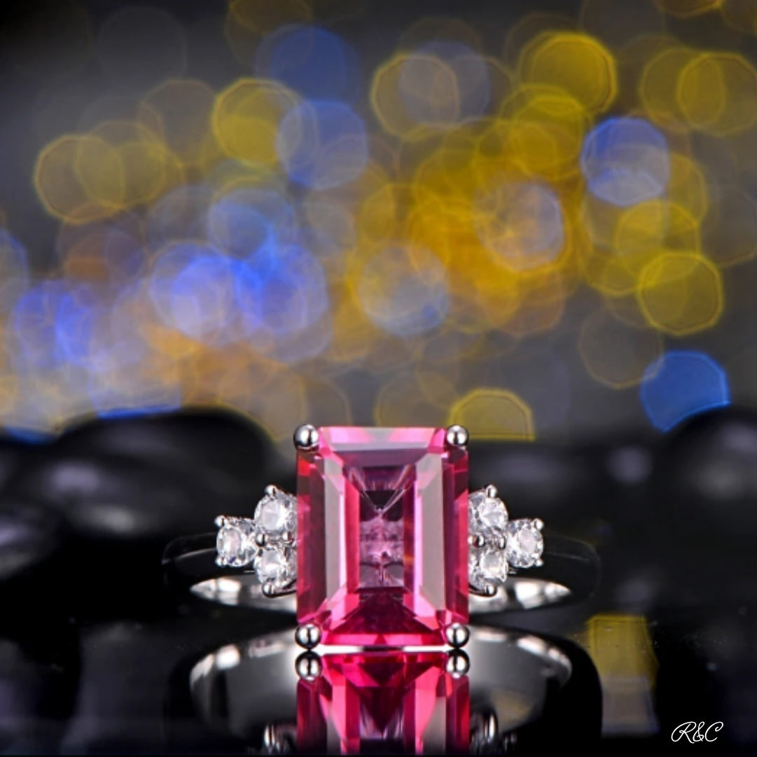 FUCHSIA -Pink Topaz & White Sapphire Ring