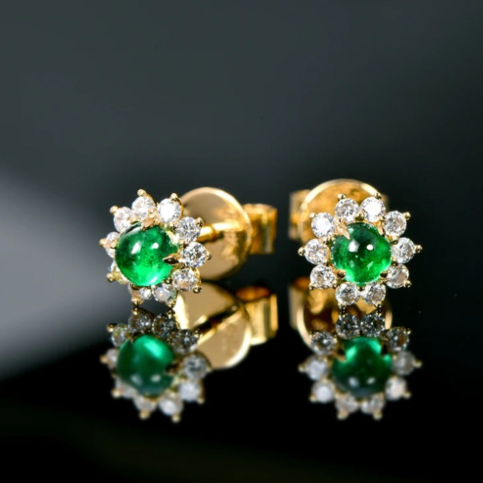 EZRA - Classic Emerald & Diamond Stud Earrings