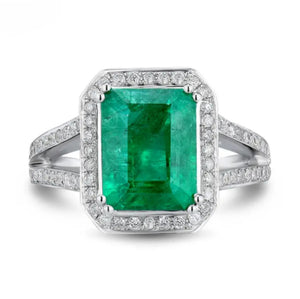 BRIGITTE - Emerald & Diamond 18K Solid White Gold Ring