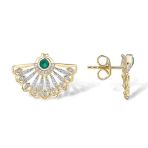 LAN - Collection - Emerald & Diamond Oriental Fan Design Earrings