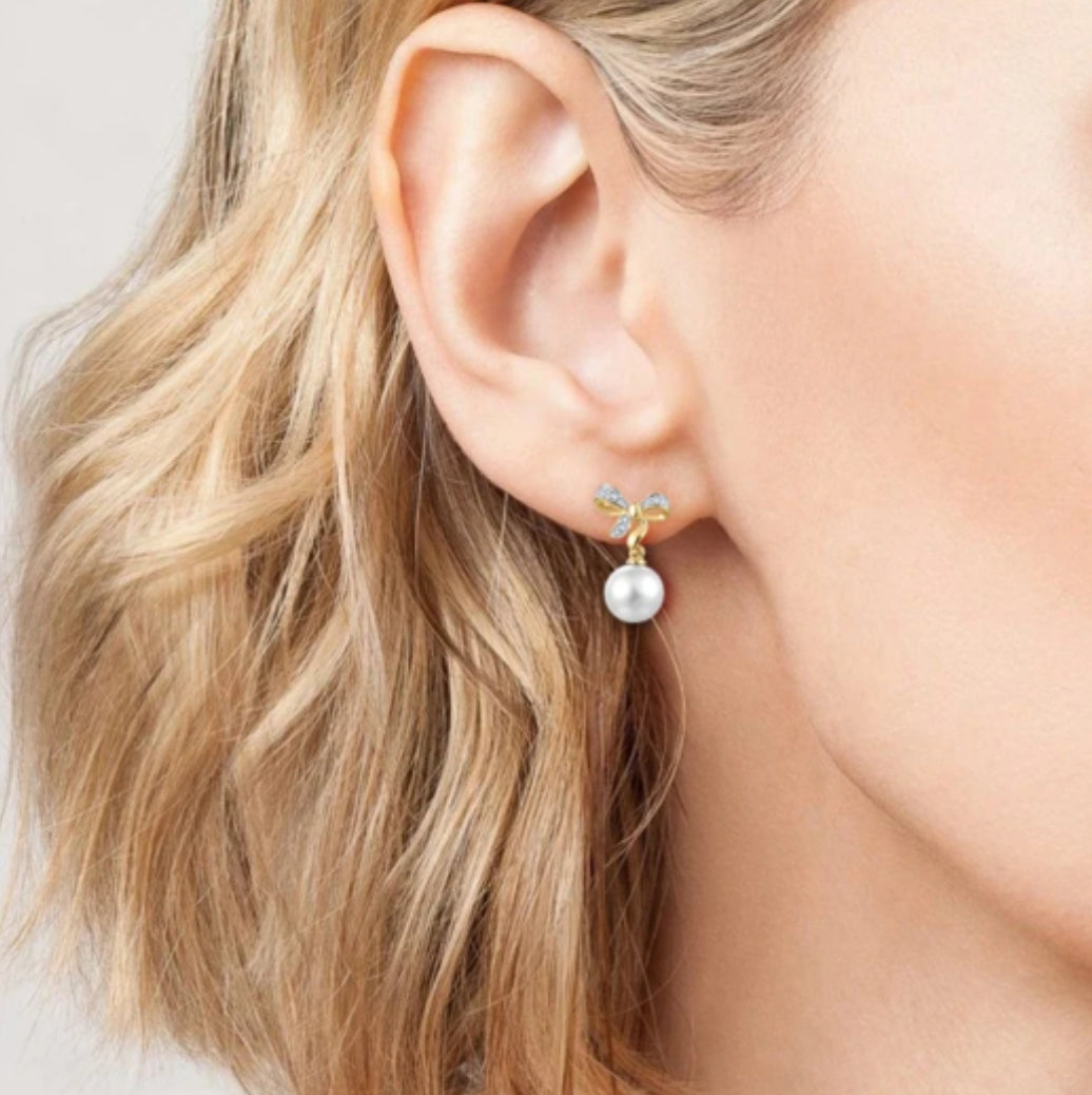 Pearl Ribbon Design Diamond Earrings