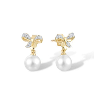 Pearl Ribbon Design Diamond Earrings