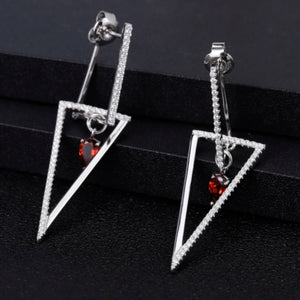 Triangle Red Garnet Drop Earrings