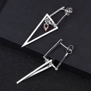 Triangle Red Garnet Drop Earrings