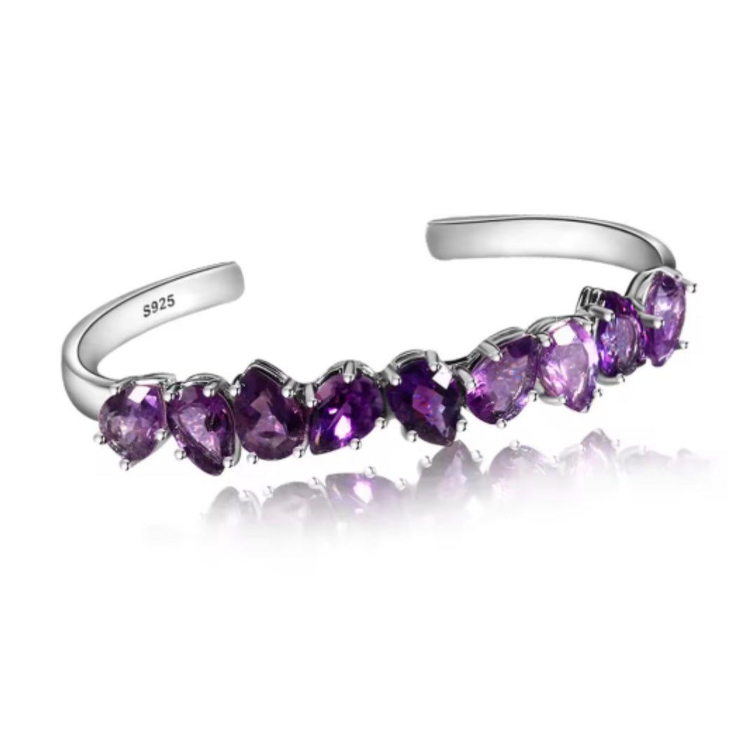 Purple Amethyst Silver Bangle