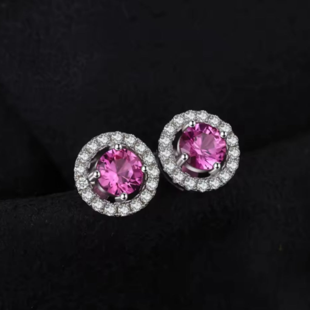 Pink Sapphire Silver Stud Earrings