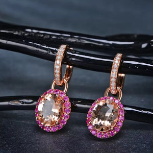 Pink Sapphire , Morganite & Diamond Drop Earrings