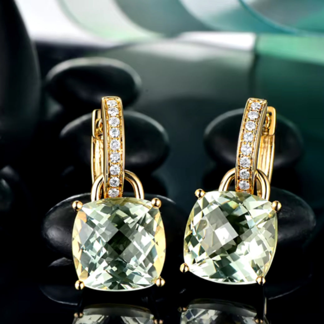 Green Amethyst & Diamond Earrings