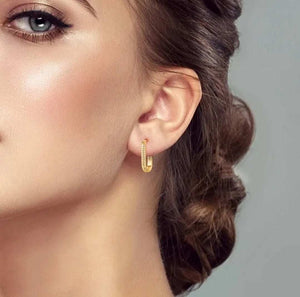 JENNIFER Hoop Earrings made of solid sterling silver with sparkling CZ zircon stones, 24.6mm length, elegant and durable handcrafted jewelry