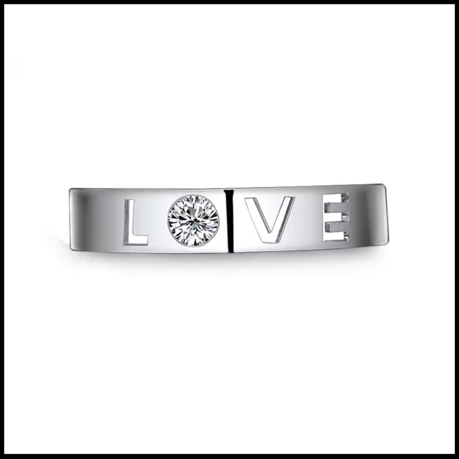 18K white gold wedding band diamond love ring with 0.14ct round cut diamond and LOVE engraving