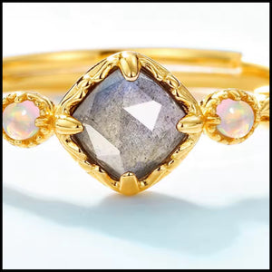 Labradorite Gold Adjustable Ring.,