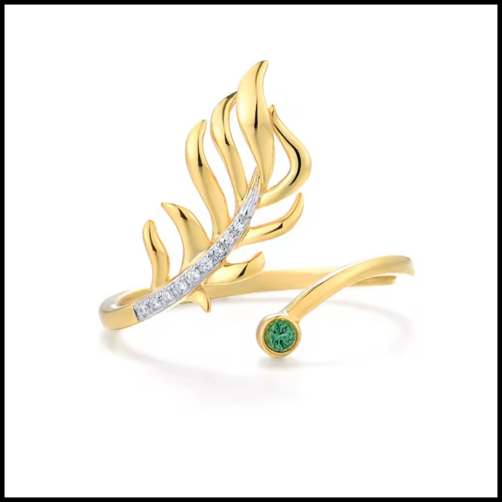 Leaf Emerald & Diamond Ring