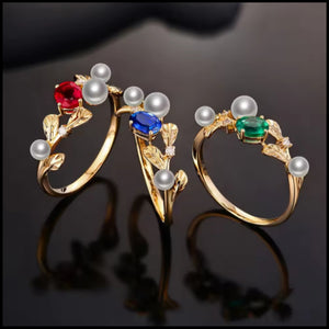 MARTHA - Emerald,Pearl & Diamond Gold Ring