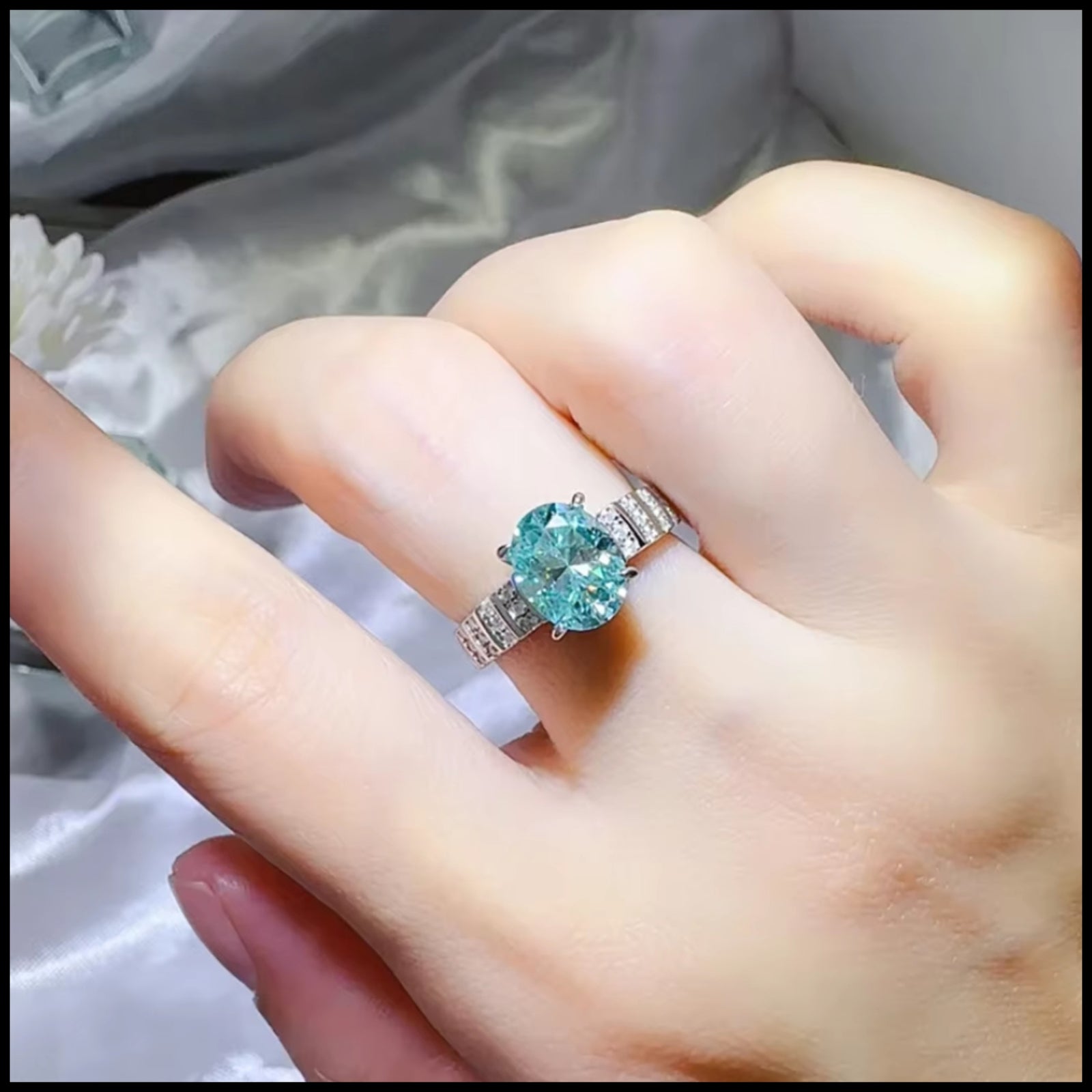 Mint Green Moissanite Ring.