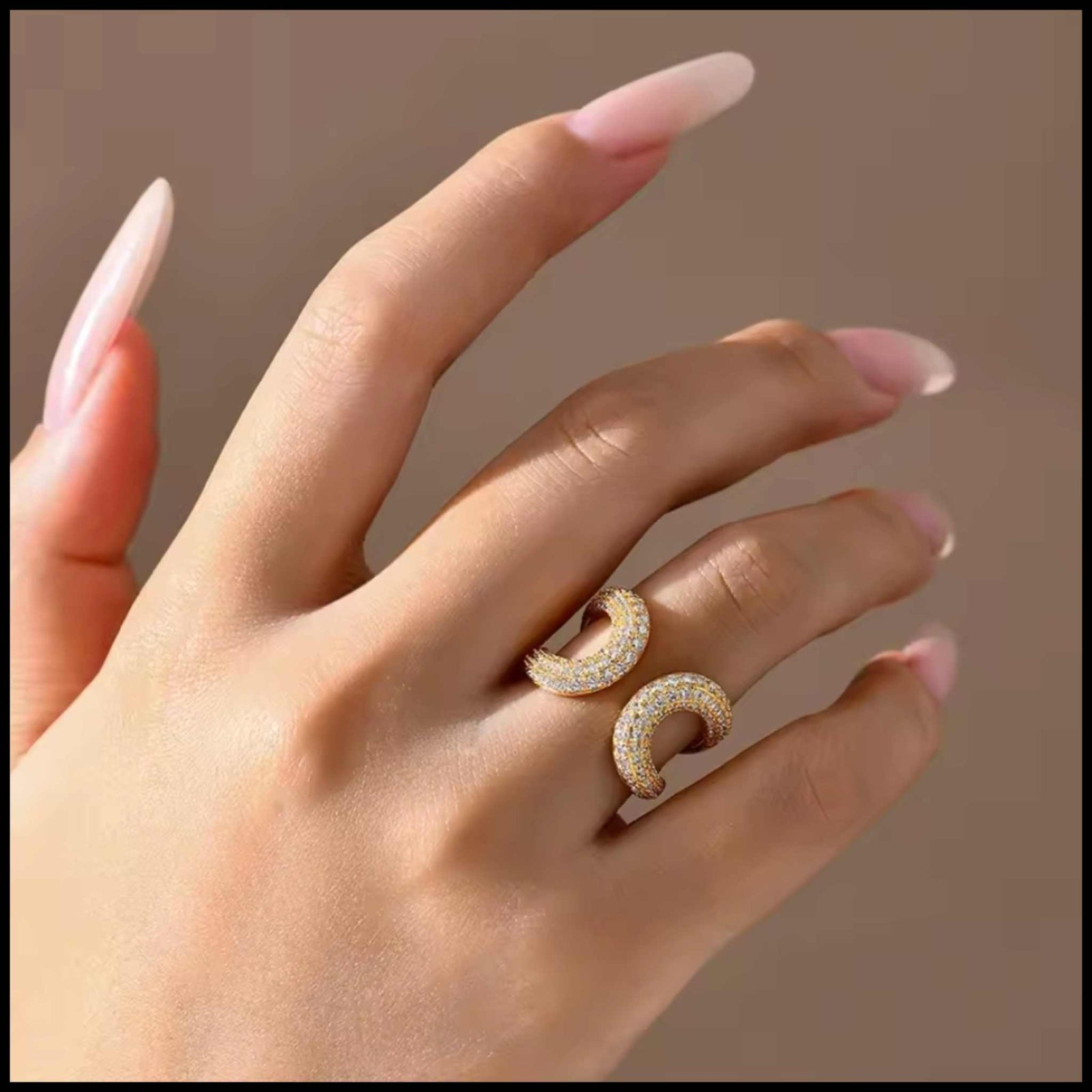 Moissanite hollow design bold ring in 18k gold plating with VVSI D moissanite stones on hand