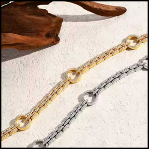 Moissanite Round Cut Bracelet in 18k yellow gold and white gold plating with VVS1 D grade stones