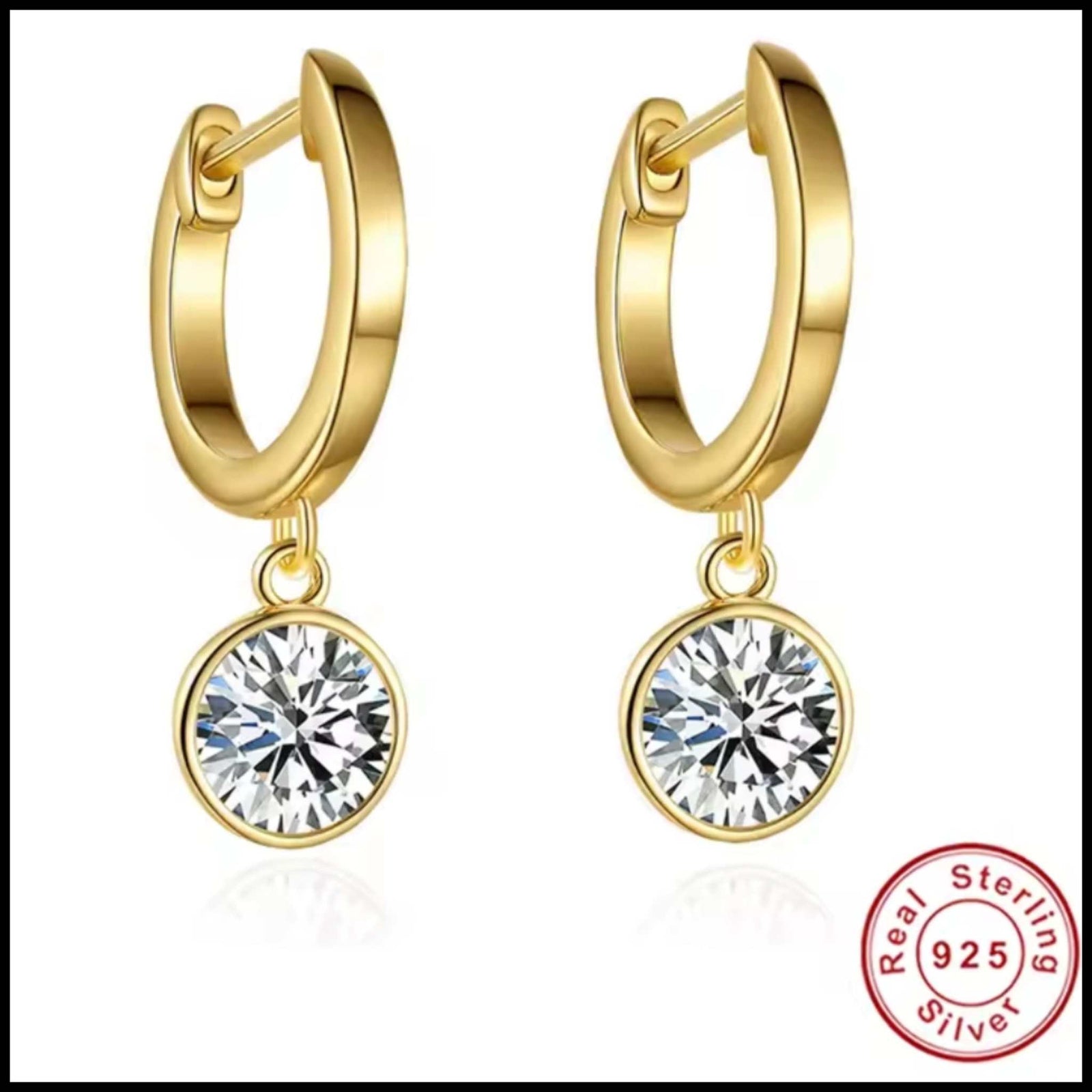 5ct Moissanite drop earrings in gold with certified GRA stones and sterling silver backing