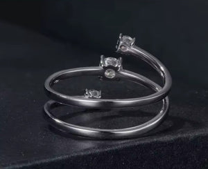 Moissanite 3-Layer Silver Adjustable Ring